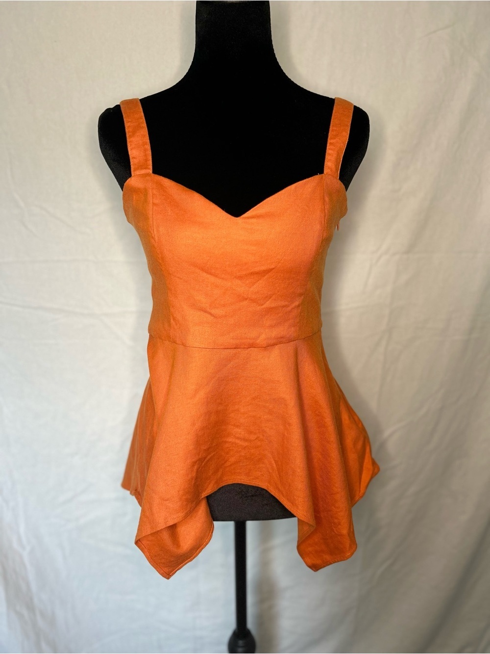 Camila Coelho Orange Linen Blend Sweetheart Asymmetric Peplum Tank Top Small